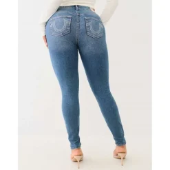 True Religion Jennie Crystal Mid Rise Skinny Jeans in Blue