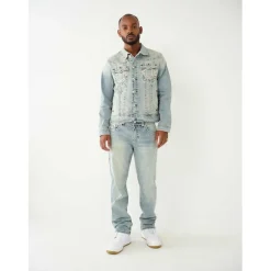 True Religion Ricky Straight Fit Five Pocket Jeans in Blue