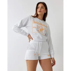 True Religion Shrunken Cropped Hooded Sweatshirt in White