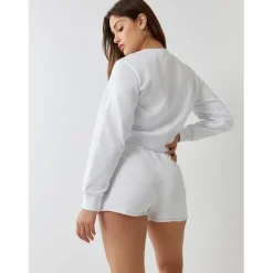 True Religion Shrunken Cropped Hooded Sweatshirt in White