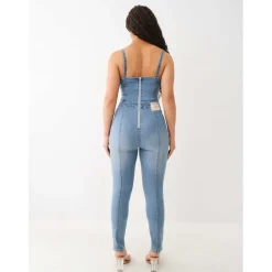 True Religion Sweetheart Neck Sleeveless Denim Jumpsuit in Blue