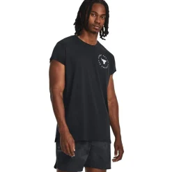 Under Armour Mens Armour Pjt Rock Cap Sleeve Ss Gym Top in Black