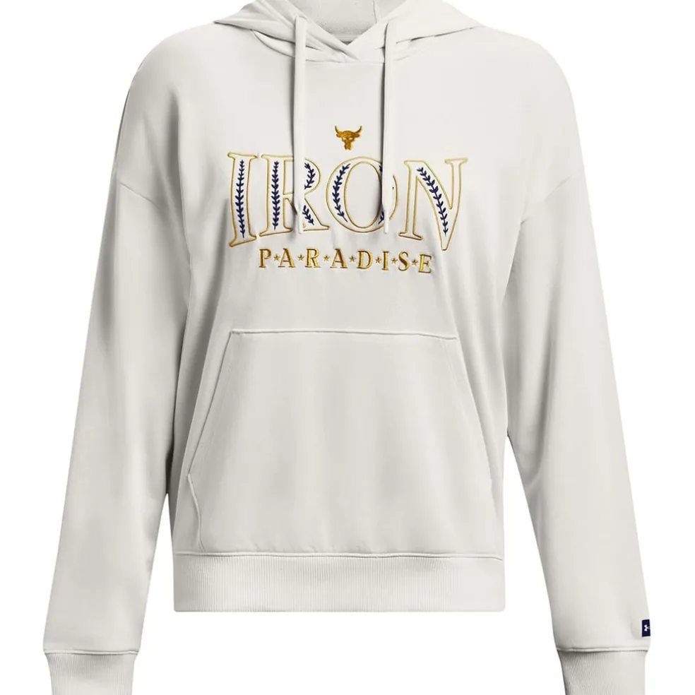 Under Armour Project Rock Hooded Long Sleeve Sweatshirt in White