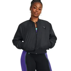 Under Armour Short Collared Neck Relaxed Fit Bomber Jacket in Black