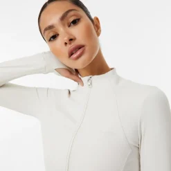 USA Pro Short High Neck Slim Fit Track Jacket in Cream