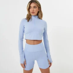 USA Pro Womens Quarter Zip Cropped Jacket in Blue