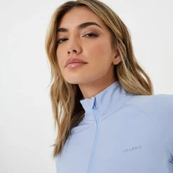 USA Pro Womens Quarter Zip Cropped Jacket in Blue