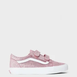Vans Old Skool V Glitter Rose Gold Canvasas Trainers Unisex Kids in Brown