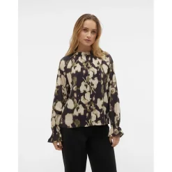 Vero Moda Button Front High Neck Cropped Shirt in Black