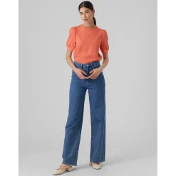 Vero Moda Regular Fit Crew Neck T-Shirt in Orange