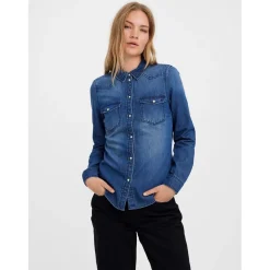 Vero Moda Regular Fit Long Sleeve Shirt in Blue