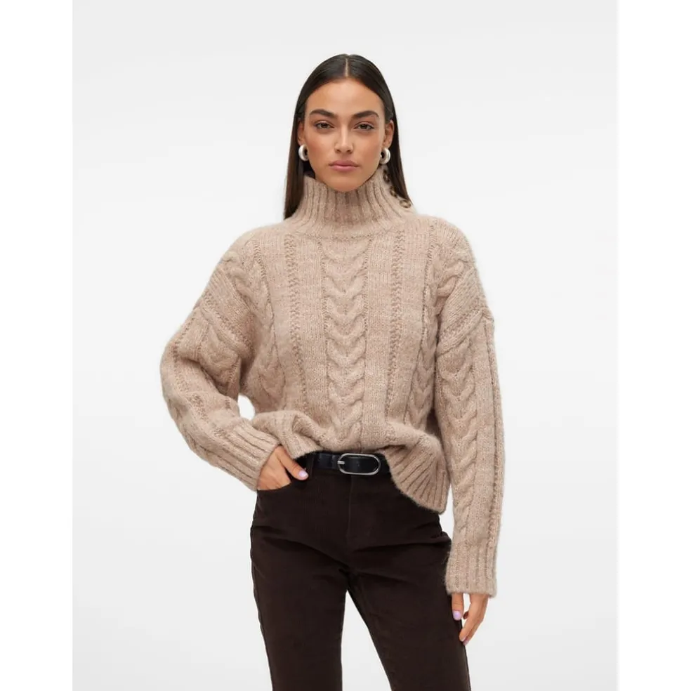 Vero Moda Turtleneck Relaxed Fit Sweater in Beige