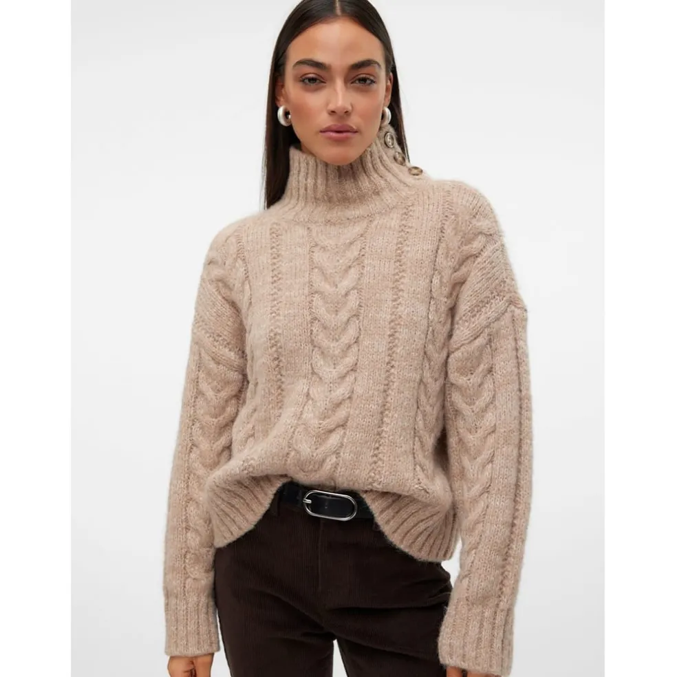 Vero Moda Turtleneck Relaxed Fit Sweater in Beige