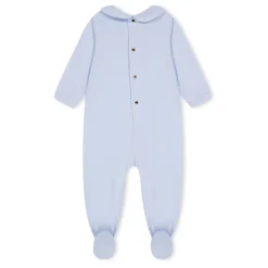 Versace Collared Neck Logo Print Long Sleeve Onesie in Blue