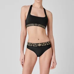 Versace Icon Greca Border Sports Bra in Black