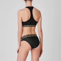 Versace Icon Greca Border Sports Bra in Black