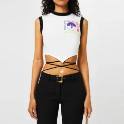 Versace Jeans Couture Logo Vest Crop Top in White