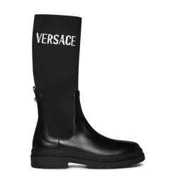 Versace Leather Sock Boots in Black
