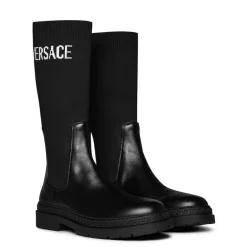 Versace Leather Sock Boots in Black