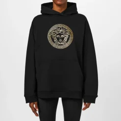 Versace Mdsa Oversize Fit Hooded Sweatshirt in Black