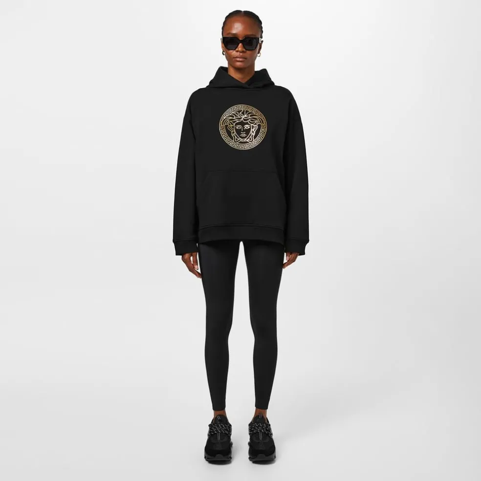 Versace Mdsa Oversize Fit Hooded Sweatshirt in Black