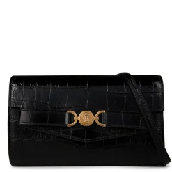 Versace Mini Croc Effect Medusa Crossbody with Detachable Strap in Black