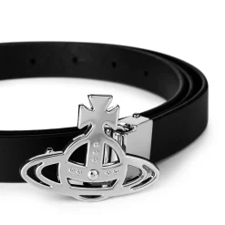Vivienne Westwood Line Orb Small Silver Buckle Belt in Black