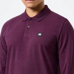 Weekend Offender Dice Badge Long Sleeve Polo Shirt in Berry