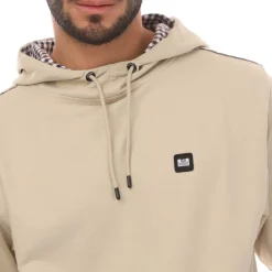 Weekend Offender Mens Justify Check Trim Hoody in Stone