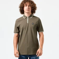 Weekend Offender Shore Zipped Polo Shirt in Green