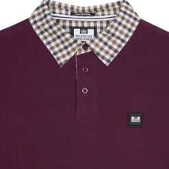 Weekend Offender Walker Check Collar Long Sleeve Polo Shirt in Berry