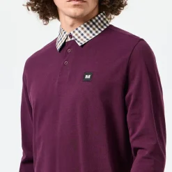 Weekend Offender Walker Check Collar Long Sleeve Polo Shirt in Berry