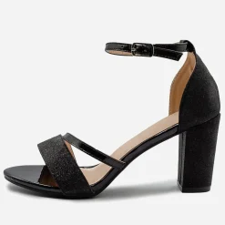 Wheres That From Glitter Perla Mid Block Heel Sandals Ladies in Black
