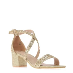 Wheres That From Strappy Mid High Block Heels in Gold