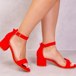 Wheres That From Strappy Mid High Block Heels in Red