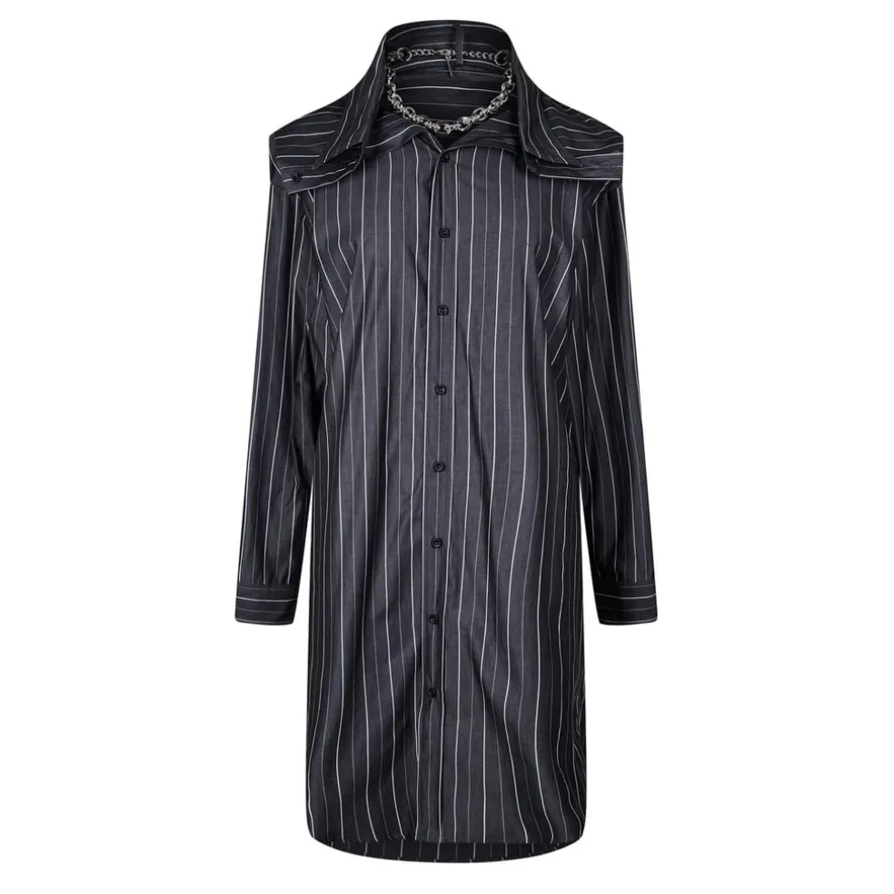 Y Project Chain Collared Neck Knee Length Dress in Grey