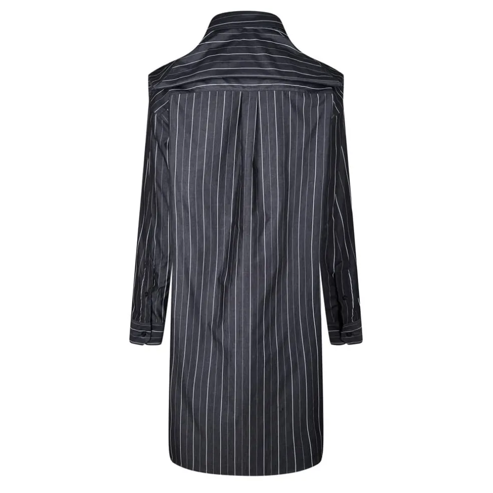 Y Project Chain Collared Neck Knee Length Dress in Grey