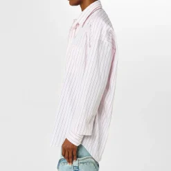 Y Project Oversize Hook And Eye Placket Stripe Shirt in Pink