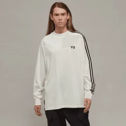 Y-3 3-Stripes Long Sleeve T-Shirt in Off White