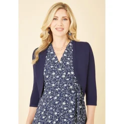 Yumi Knitted Curve Bolero in Blue