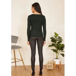 Yumi Lurex Sparkle Button Cardigan in Green