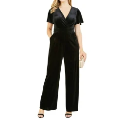 Yumi V Neck Wrap Jumpsuit with Angel Sleeves in Black