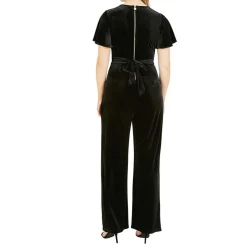 Yumi V Neck Wrap Jumpsuit with Angel Sleeves in Black